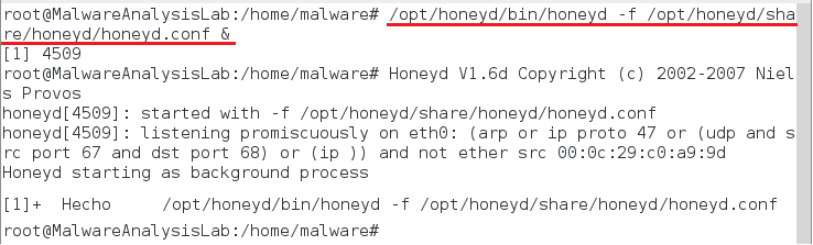 Uso del archivo de configuración para iniciar Honeyd